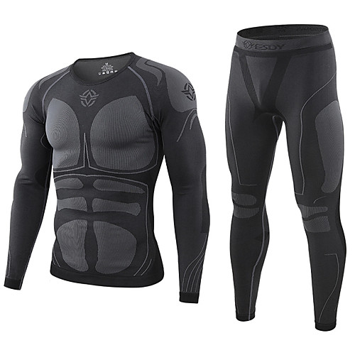 

Men's Hunting T-shirt Outdoor Warm Quick Dry Soft Comfortable Fall Winter Spring Solid Colored Clothing Suit Nylon Camping / Hiking Hunting Fishing Black Green / 2pcs
