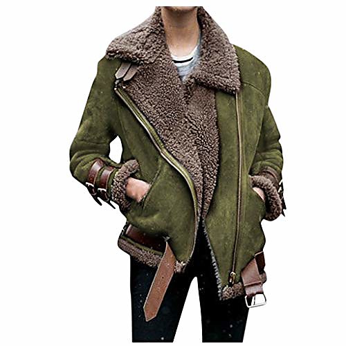 

women winter locomotive faux fur fleece coat suede lamb outwear warm lapel biker moto jacket(army green,5xl