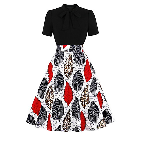 

Women's A Line Dress Knee Length Dress Black Short Sleeve Print Print Fall Round Neck Elegant Casual 2021 S M L XL XXL