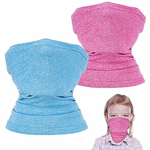 

2 pack kids neck gaiter, cooling face cover for kids, face scarf bandana for boys and girls fishing hiking cycling, blue&pink