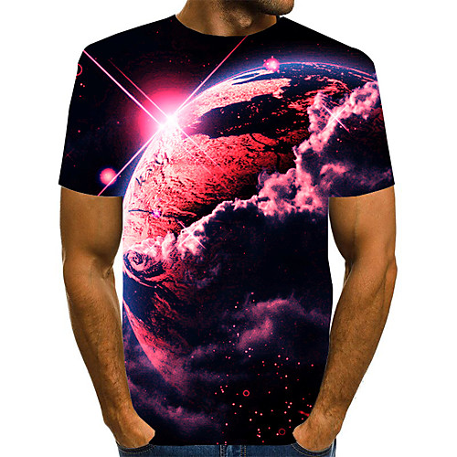 

Men's T shirt 3D Print Graphic 3D Plus Size Print Short Sleeve Daily Tops Elegant Exaggerated Blue Purple Red