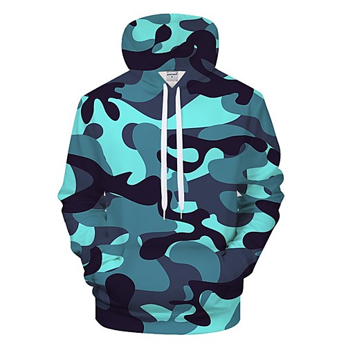 

Men's Hoodie Outdoor Warm Soft Outdoor Casual Fall Winter Spring Camo Top Cotton Long Sleeve Camping / Hiking Hunting Fishing Camouflage Blue