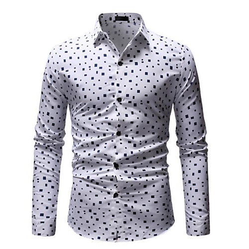 

men's casual dress cotton polka dots long sleeve fitted button down shirts white red m