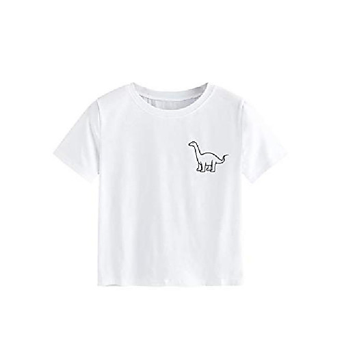 

women's causal short sleeve dinosaur graphic print t shirt crop top white s