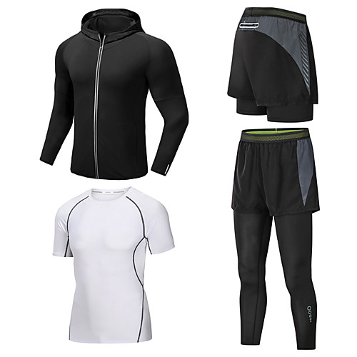 

Men's Full Zip Activewear Set Athletic Athleisure Long Sleeve 4pcs Winter Front Zipper Elastane Breathable Quick Dry Moisture Wicking Fitness Gym Workout Running Active Training Jogging Sportswear