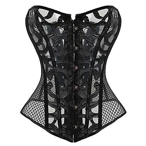 

women's sexy semi sheer mesh gothic corset steampunk steel boned bustier top 5xl