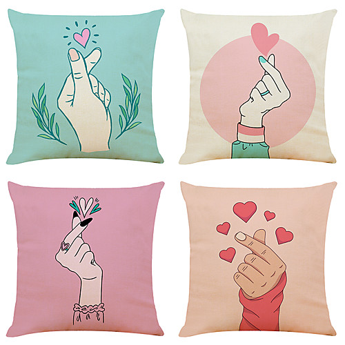 

Set of 4 Creativity Linen Square Decorative Throw Pillow Cases Sofa Cushion Covers 18x18