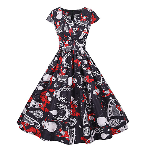 

Santa Claus Dress Women's Adults' Leisure Christmas Christmas Polyester Dress