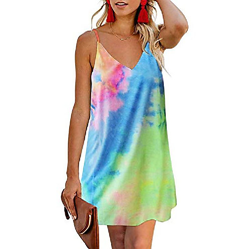 

women tie dye spaghetti strap mini dress summer v neck sleeveless beach dresses