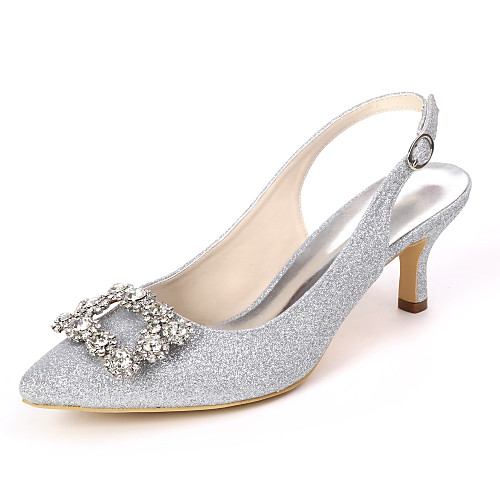 

Women's Wedding Shoes Kitten Heel Pointed Toe Wedding Pumps Classic Wedding Party & Evening Gleit Rhinestone Solid Colored White Light Purple Champagne