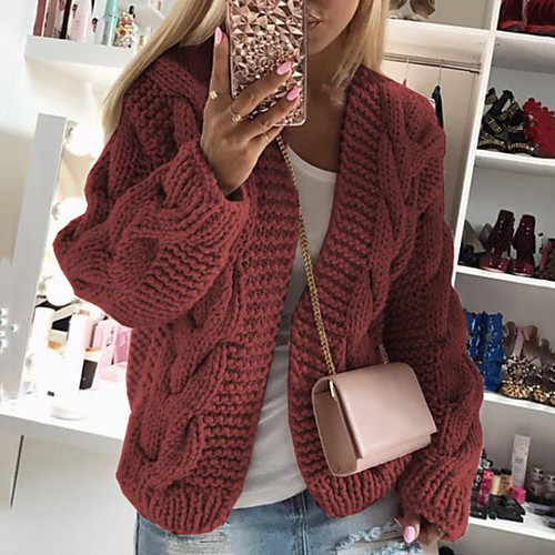 

Women's Knitted Solid Color Cardigan Long Sleeve Sweater Cardigans Open Front Fall Winter White Black Red
