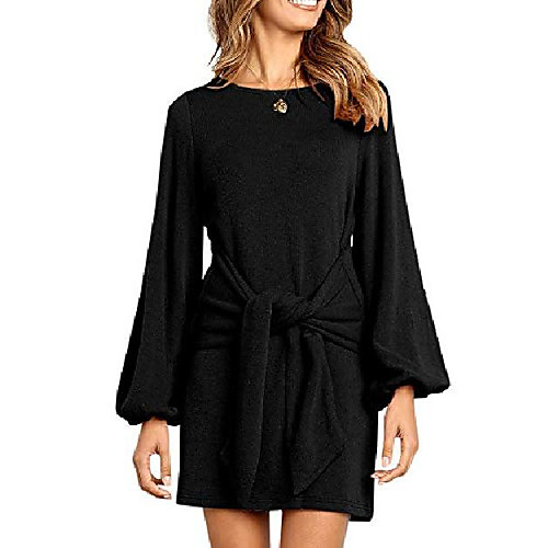 

womens dresses casual tie front lantern sleeve party short mini pencil dress (x-large, a-black)
