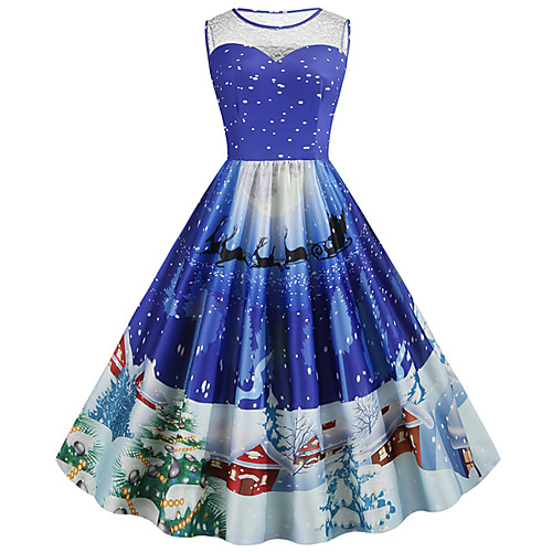

Women's A Line Dress Knee Length Dress Blue Purple Red Blushing Pink Green Sleeveless Print Lace Print Fall Summer Round Neck Vintage Christmas 2021 S M L XL XXL 3XL 4XL 5XL