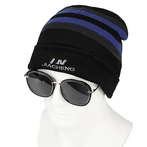 

Men's Hiking Cap Beanie Hat 1 set Winter Outdoor Windproof Warm Soft Thick Skull Cap Beanie Stripes Letter & Number Woolen Cloth Medium and long standard gray Medium and long standard blue Medium and