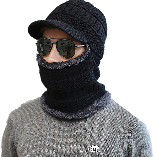 

Men's Hiking Cap Visor Beanie Hat 1 PCS Winter Outdoor Breathable Warm Soft Heat Retaining Neck Gaiter Neck Tube Skull Cap Beanie Solid Color Woolen Cloth Black Burgundy Grey for Hunting Ski