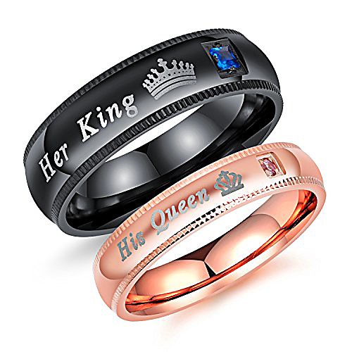 

2pcs matching set couple rings his queen and her king stainless steel promise rings engagement band (men size 10 & women size 5)