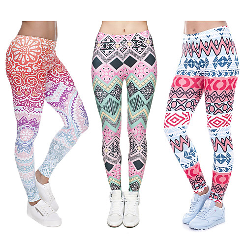 

Women's High Waist Running Tights Leggings Compression Pants Street Base Layer Bottoms Elastane Winter Fitness Gym Workout Running Training Exercise Thermal Warm Breathable Soft Sport Aztec Light