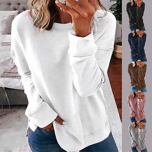 

Women's Sweatshirt Minimalist Crew Neck Solid Color Sport Athleisure Pullover Long Sleeve Warm Soft Oversized Comfortable Yoga Running Everyday Use Jogging Causal Daily Exercising General Use