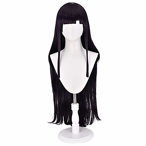 

long straight dark purple flat bangs cosplay wig costume halloween wigs for women(mikan tsumiki)