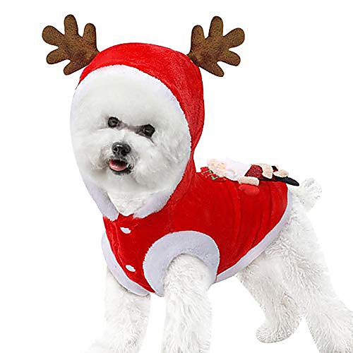 

pet durable cozy breathable reindeer coat christmas elk costume dog clothes winter puppy holiday apparel outfit dog party dress up hoodie