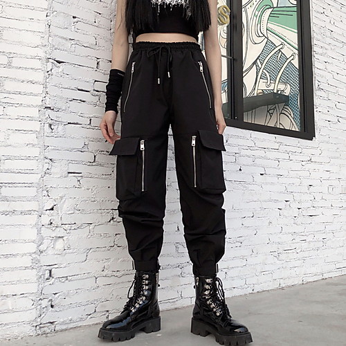 

Women's Sporty Outdoor Daily Pants Tactical Cargo Pants Solid Colored Full Length Black