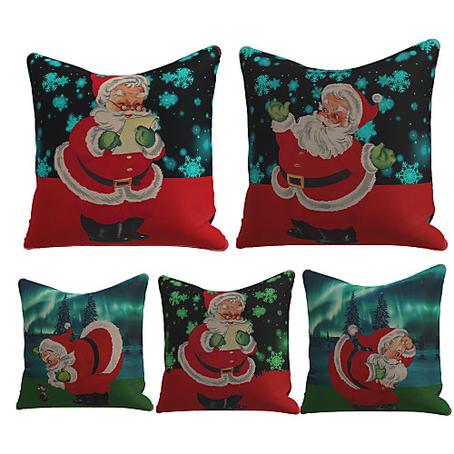 

Set of 5 Linen Pillow Cover Special Design Cartoon Traditional Christmas Throw Christmas Santa Claus Cartoon Pillow 4545cm