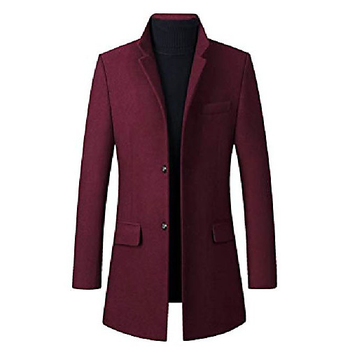 

men's trench coat blend slim fit jacket winter single breasted top coat wine red m