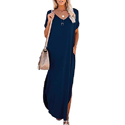 

Women's T Shirt Dress Tee Dress Maxi long Dress Wine Red ArmyGreen White Black Dark Gray Navy Blue Short Sleeve Solid Color Split Spring Summer Casual 2021 S M L XL 2XL 3XL 4XL 5XL