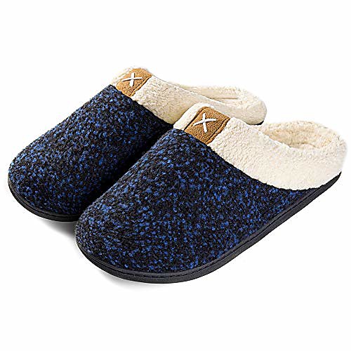 

women's cozy memory foam slippers fuzzy wool-like plush fleece lined house shoes w/indoor, outdoor anti-skid rubber sole (9-10, royal blue)