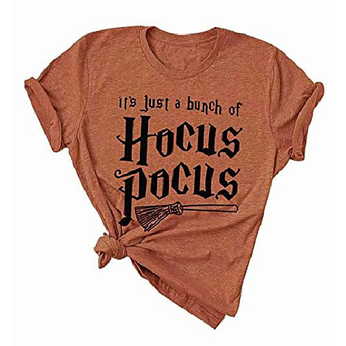 

women's it's just a bunch of hocus pocus t shirt halloween funny witch graphic tee tops shirts size s (orange1)