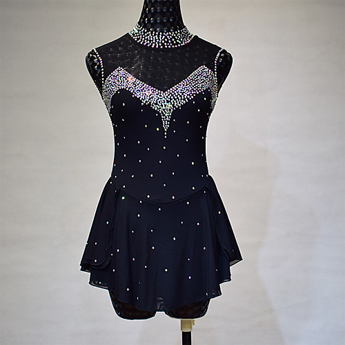 

Figure Skating Dress Women's Girls' Ice Skating Dress Black Spandex High Elasticity Training Competition Skating Wear Solid Color Crystal / Rhinestone Sleeveless Ice Skating Winter Sports Figure