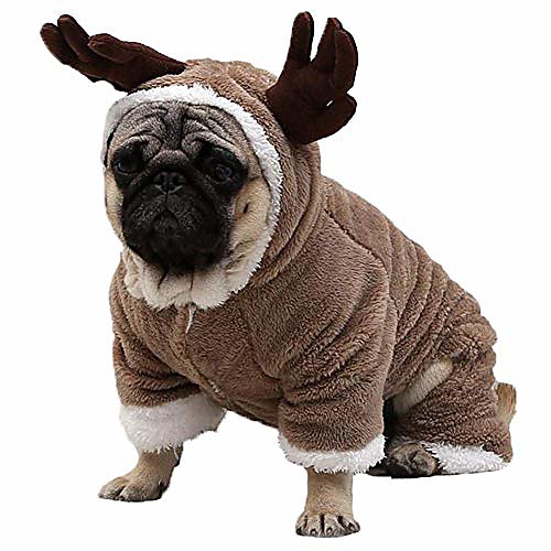 

dog christmas reindeer costume pet warm winter elk hoodies soft coral fleece winter coat for small dogs cats (l)