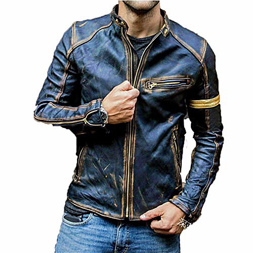 

men's motorcycle jacket stand collar vintage coat casual overcoat punk biker racer outwear