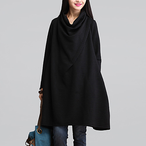 

Women's Shift Dress Knee Length Dress Black Wine Green Gray Long Sleeve Solid Color Fall Winter Turtleneck Casual Vintage Cotton 2021 M L XL XXL 3XL 4XL