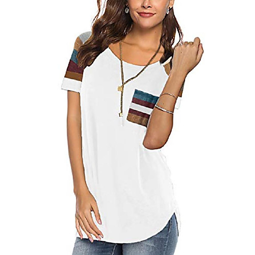 

women's fashion white t shirts casual color block cotton tops junior basic tshirts l