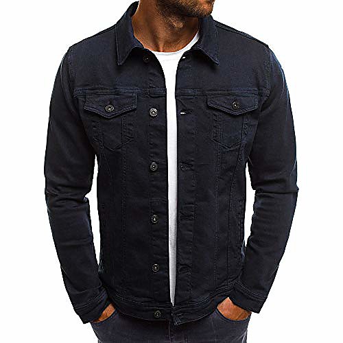 

men's denim jacket autumn button solid color vintage coat tops blouse