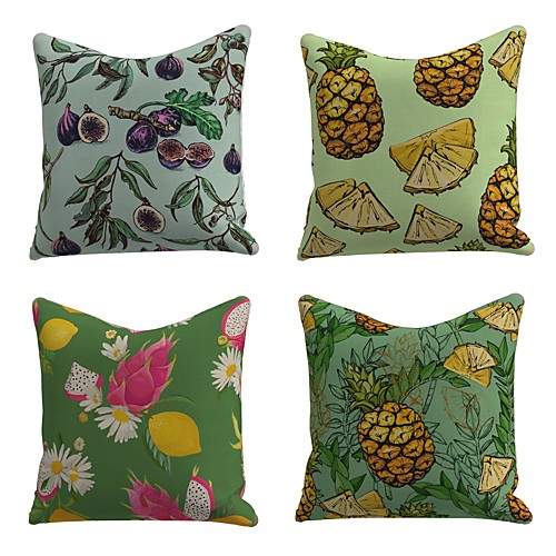 

Set of 4 Linen Cotton / Linen Pillow Cover Pillowcase Sofa Cushion Square Throw Pillow Fig Pineapple Pitaya Lemon Fruit Pillows Case 4545cm