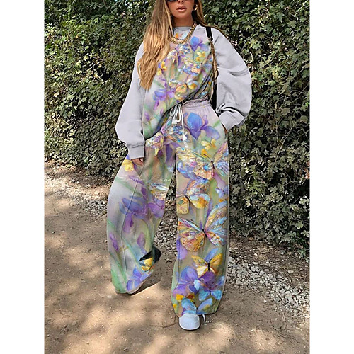 

Women's Print Two Piece Set Sweatshirt Tracksuit Pant Loungewear Drawstring Print Tops