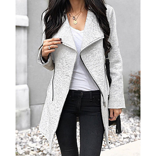 

Women's Solid Colored Streetwear Fall Coat Long Daily Long Sleeve Polyster Coat Tops Gray