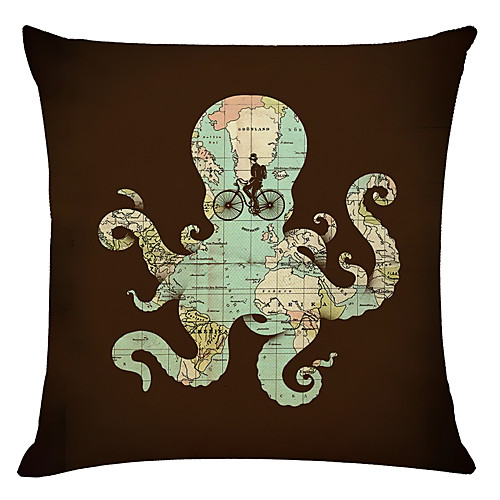 

Set of 4 Ocean Animal Linen Square Decorative Throw Pillow Cases Sofa Cushion Covers 18x18