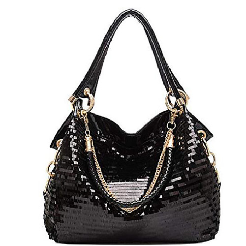 

women patent leather chain handbags shoulder bags for ladies sequin purse black large
