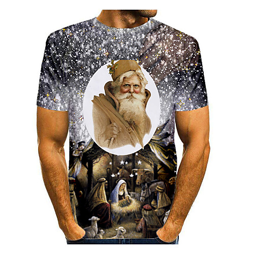 

Men's T shirt 3D Print Graphic 3D Print Short Sleeve Christmas Tops Khaki