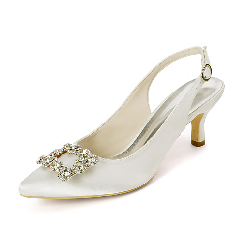 

Women's Wedding Shoes Kitten Heel Pointed Toe Sweet Wedding Party & Evening Satin Rhinestone Solid Colored White Purple Dark Purple