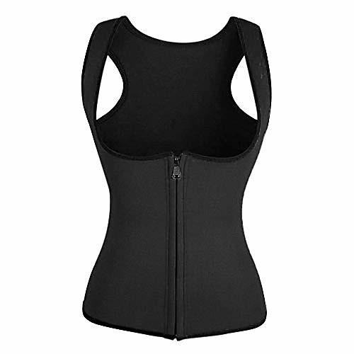 

women fitness waist trainer corset zipper vest weight loss tummy control sport workout body shaper slimming tank top (black, l)