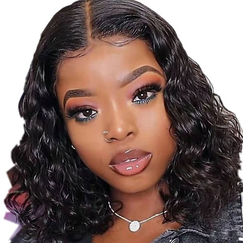 

Human Hair Lace Front Wig Free Part style Brazilian Hair Deep Wave Black Wig 130% Density Classic Women Fashion Women's Short Long Medium Length Human Hair Lace Wig