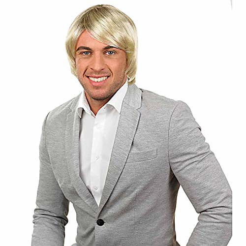 

mens blonde boy band wig adults short hair side fringe costume accessory