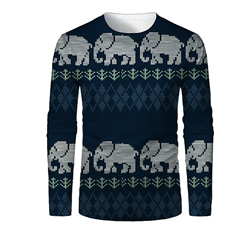 

Men's T shirt 3D Print Plaid Graphic 3D Print Long Sleeve Christmas Tops Dusty Blue
