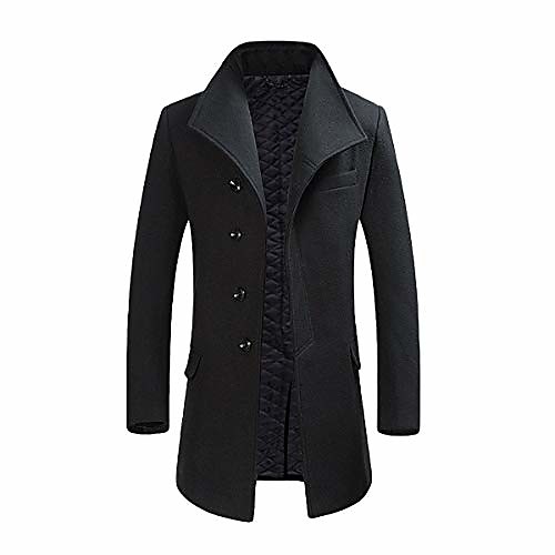 

mens quality mid long trench pea coat wide lapel warm jacket overcoat black