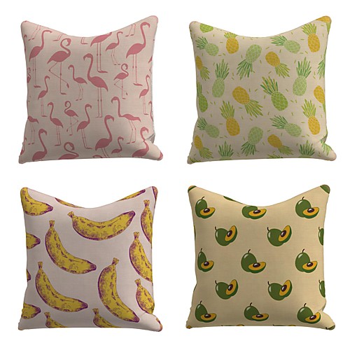 

Set of 4 Linen Cotton / Linen Pillow Cover Pillowcase Sofa Cushion Square Throw Pillow Flamingo Fruit Pineapple Banana Pillows Case 4545cm