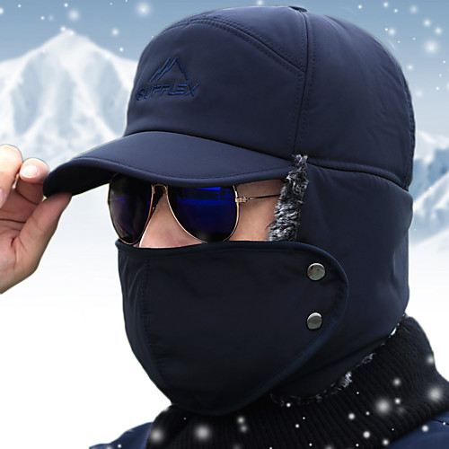 

Men's Hiking Cap Visor Mask Beanie Hat 1 set Winter Outdoor Windproof Warm Soft Thick Skull Cap Beanie Pollution Protection Mask Solid Color Woolen Cloth Black Blue Grey for Fishing Climbing Running